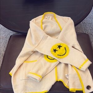 Cream Cardigan with Yellow Smiley Face